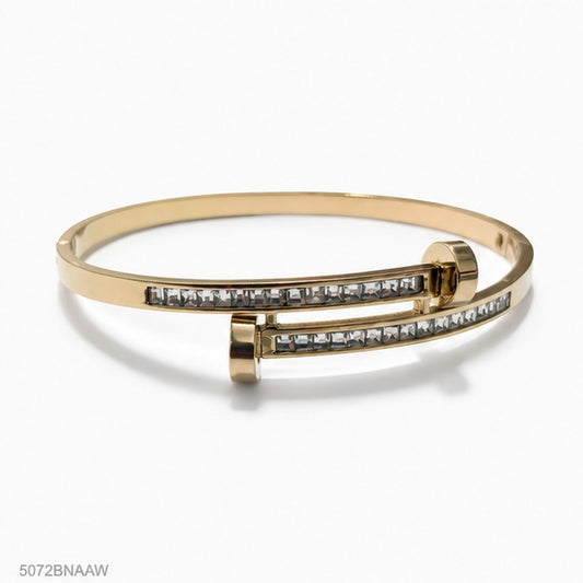 White Crystal Double Row Golden Bangle