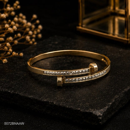 White Crystal Double Row Golden Bangle
