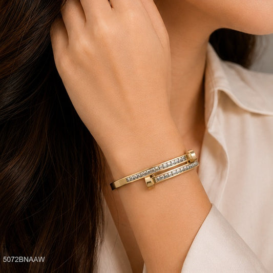 White Crystal Double Row Golden Bangle