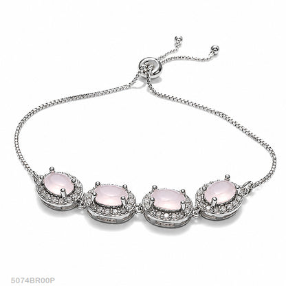 Pink Oval Crystal Silver Bracelet