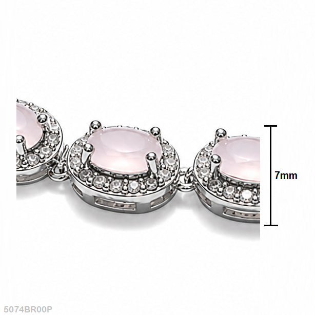 Pink Oval Crystal Silver Bracelet