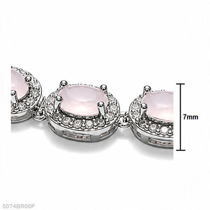 Pink Oval Crystal Silver Bracelet