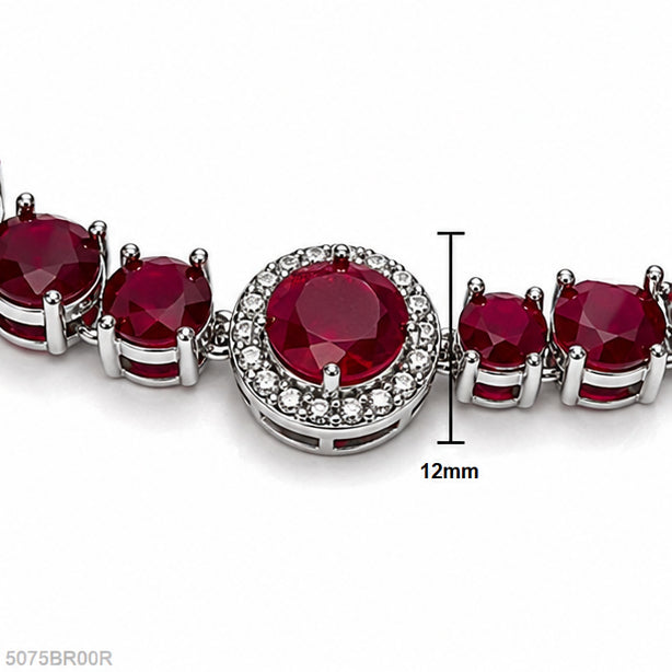 Red Round Bead Silver Bracelet
