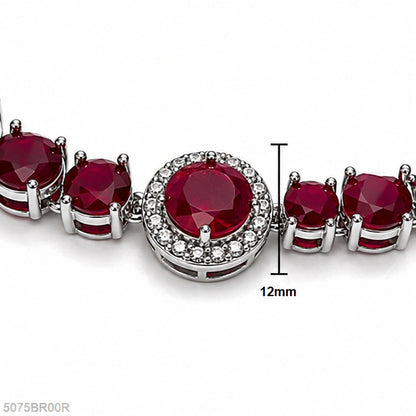 Red Round Bead Silver Bracelet
