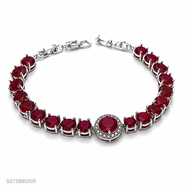 Red Round Bead Silver Bracelet