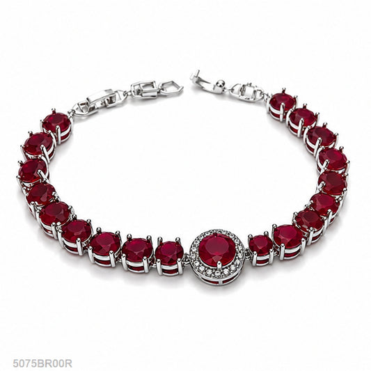 Red Round Bead Silver Bracelet