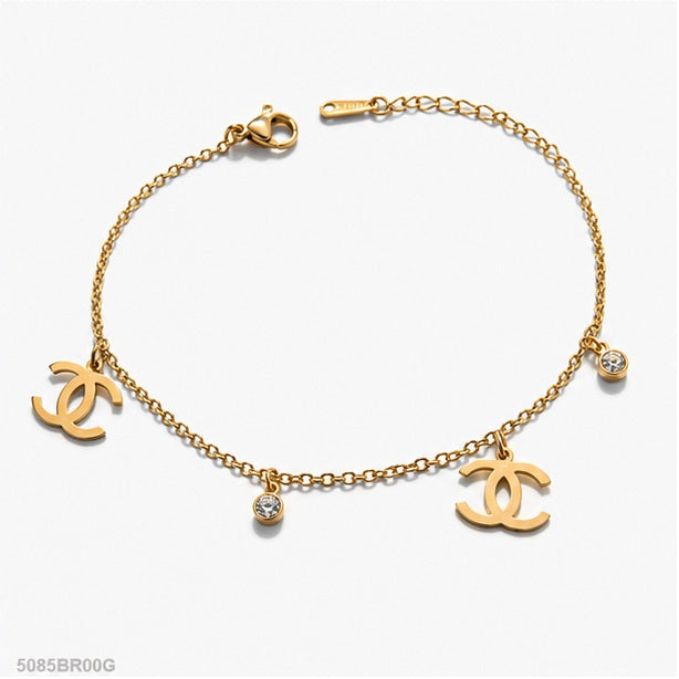 Golden Double Loop Charm Bracelet