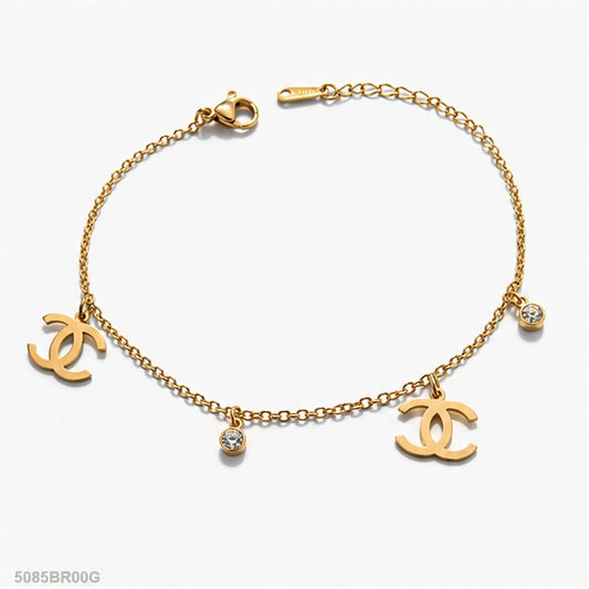 Golden Double Loop Charm Bracelet