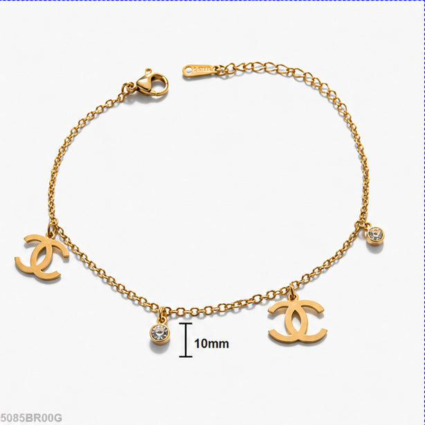 Golden Double Loop Charm Bracelet