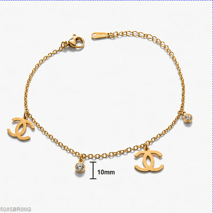 Golden Double Loop Charm Bracelet