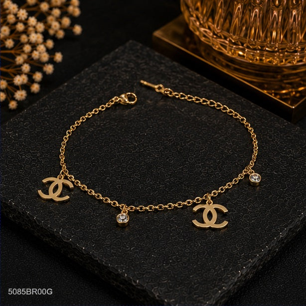 Golden Double Loop Charm Bracelet