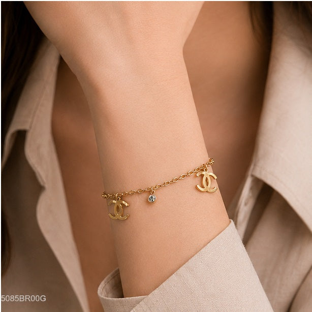 Golden Double Loop Charm Bracelet