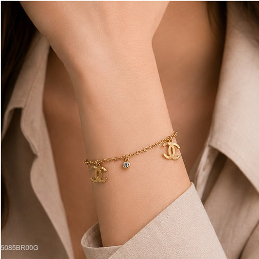 Golden Double Loop Charm Bracelet