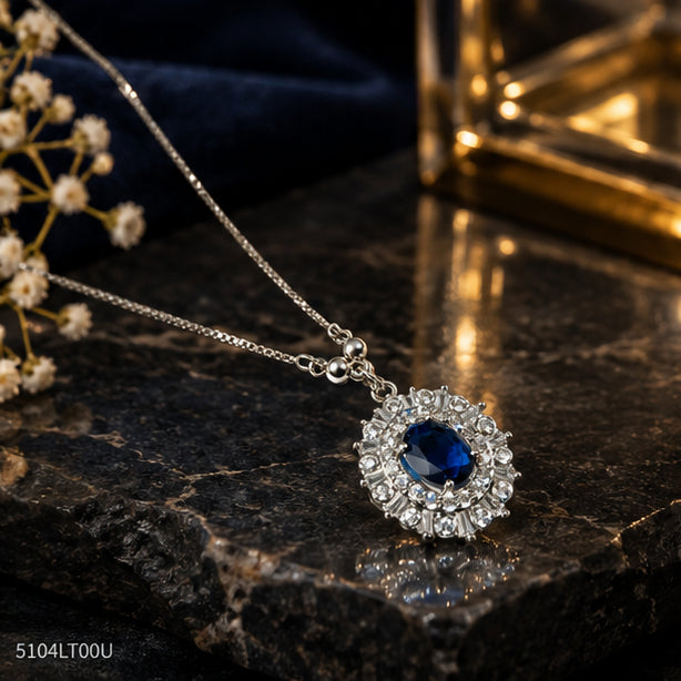 Blue Oval Halo Locket