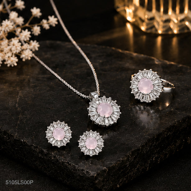 Pink Floral Necklace Set