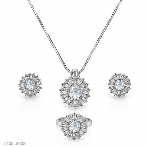 Silver Floral Necklace Set