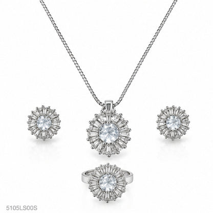 Silver Floral Necklace Set