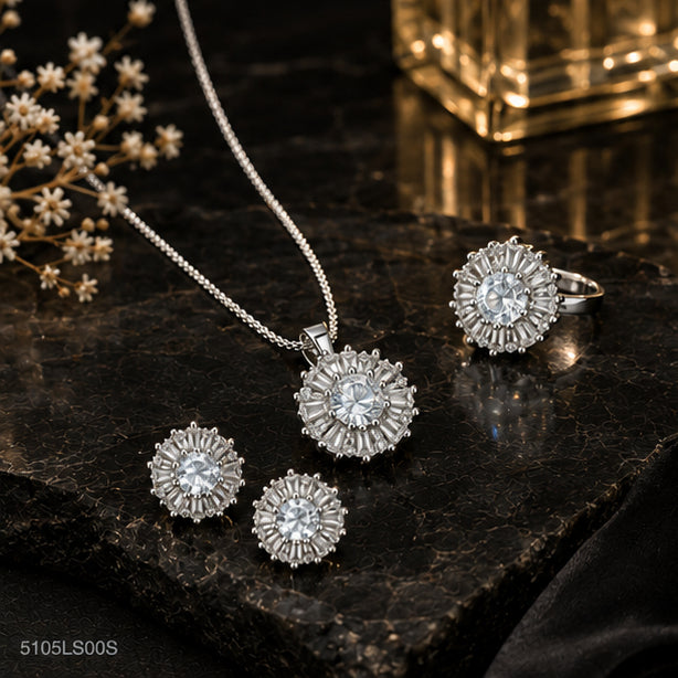 Silver Floral Necklace Set