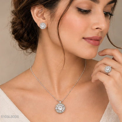 Silver Floral Necklace Set