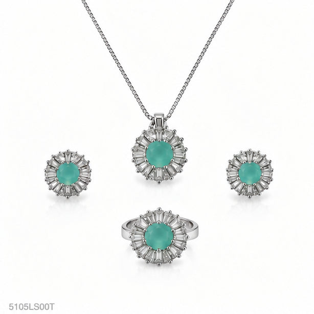 Mint Crystal Floral Locket Set