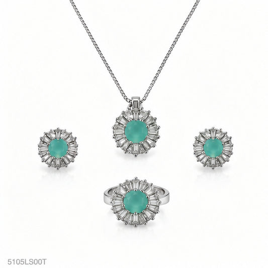 Mint Crystal Floral Locket Set