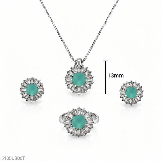 Mint Crystal Floral Locket Set