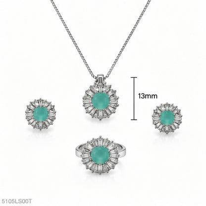 Mint Crystal Floral Locket Set