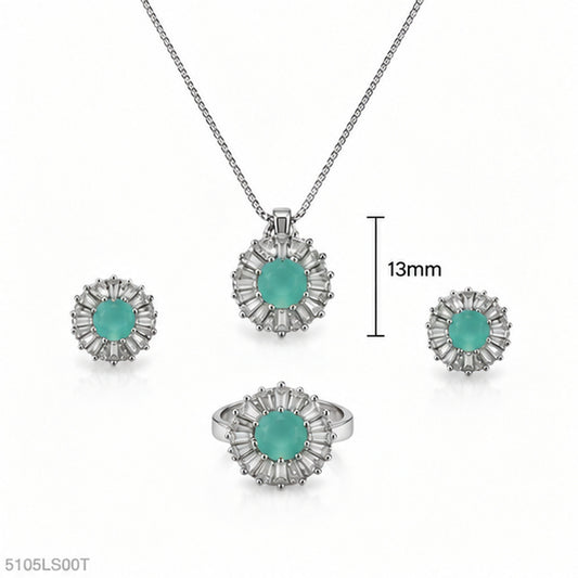 Mint Crystal Floral Locket Set