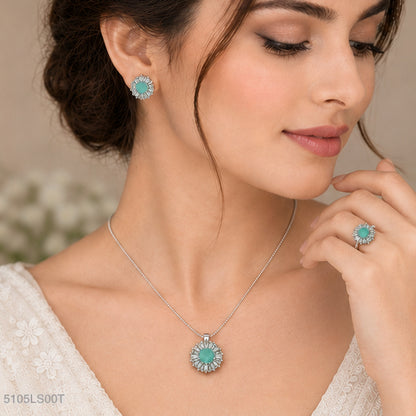 Mint Crystal Floral Locket Set