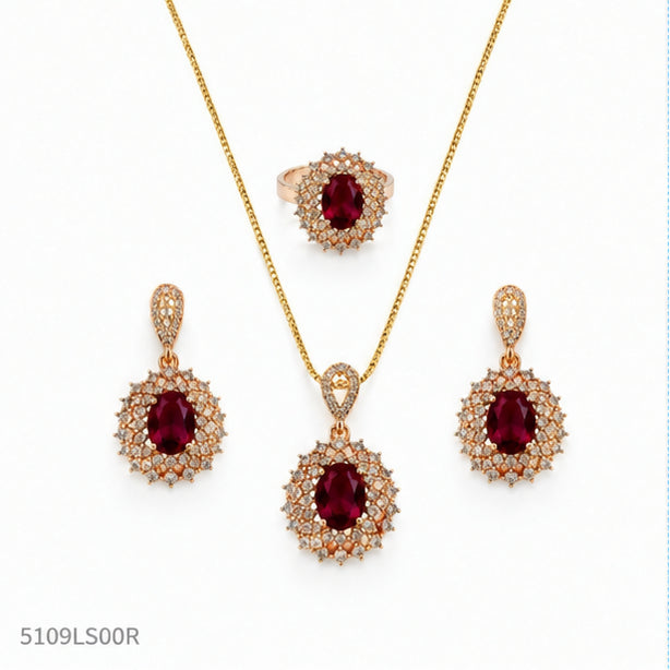 Red Crystal Halo Locket Set
