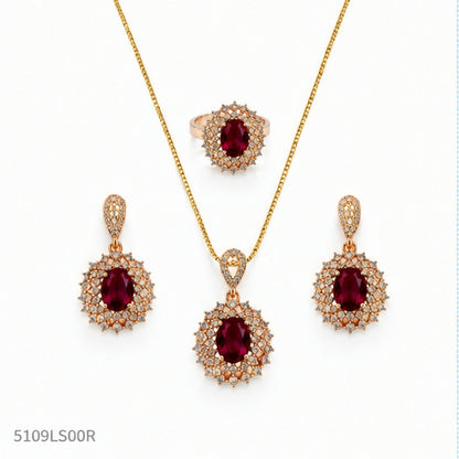 Red Crystal Halo Locket Set