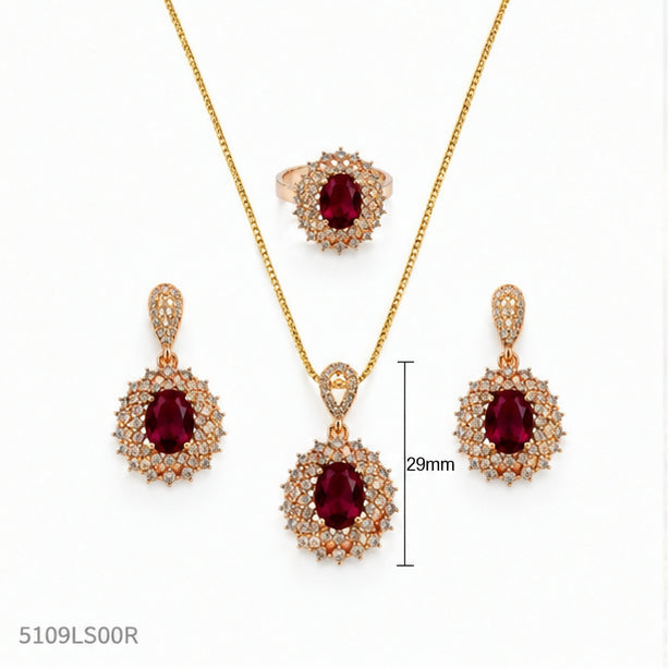 Red Crystal Halo Locket Set