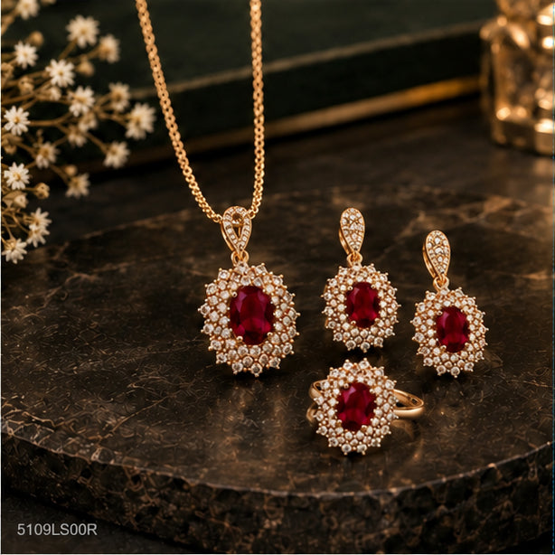 Red Crystal Halo Locket Set