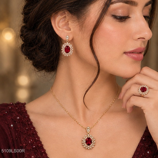 Red Crystal Halo Locket Set