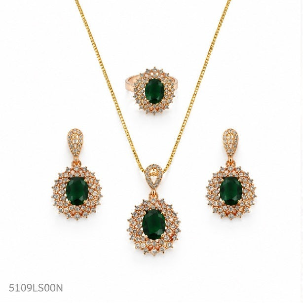 Green Crystal Halo Locket Set