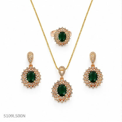 Green Crystal Halo Locket Set