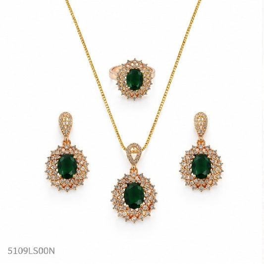Green Crystal Halo Locket Set