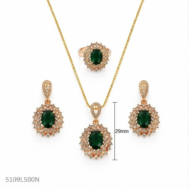 Green Crystal Halo Locket Set