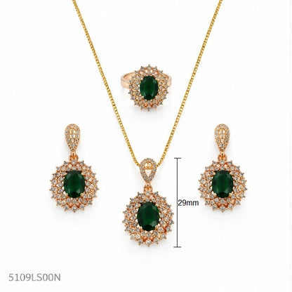 Green Crystal Halo Locket Set
