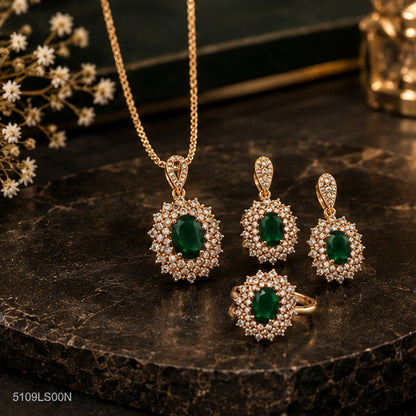 Green Crystal Halo Locket Set