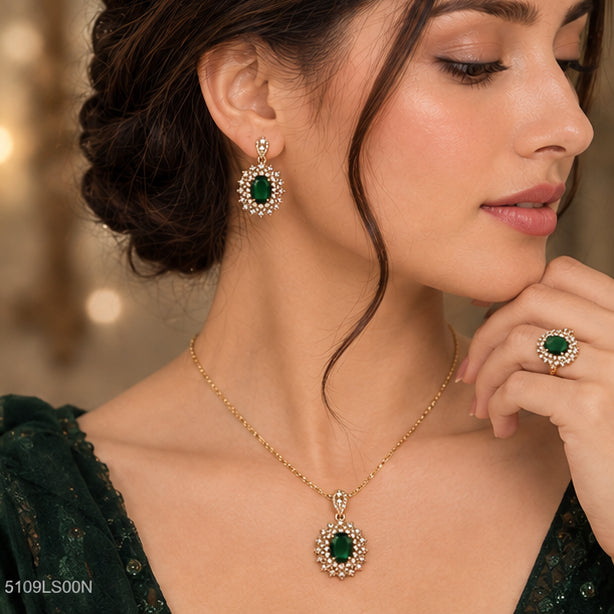 Green Crystal Halo Locket Set