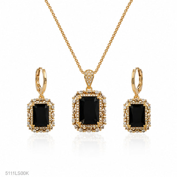 Black Crystal Halo Locket Set