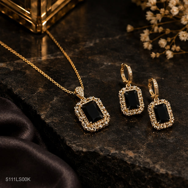 Black Crystal Halo Locket Set